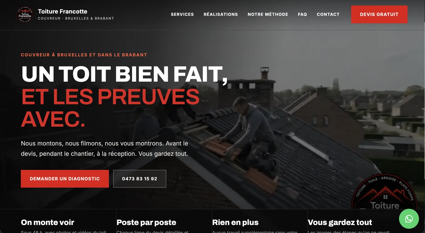 Site internet de Toiture Francotte, couvreur à Bruxelles et dans le Brabant