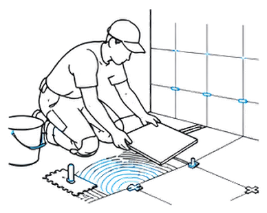 Illustration d'un carreleur posant du carrelage