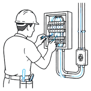 Illustration d'un électricien travaillant sur un tableau