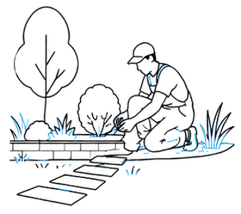 Illustration d'un paysagiste aménageant un jardin