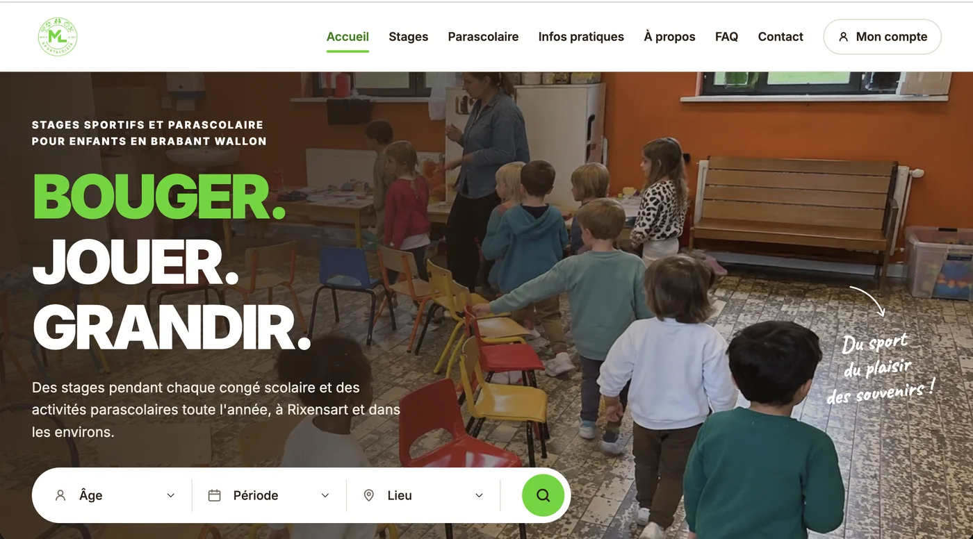 Site internet de ML Sport, stages pour enfants à Rixensart