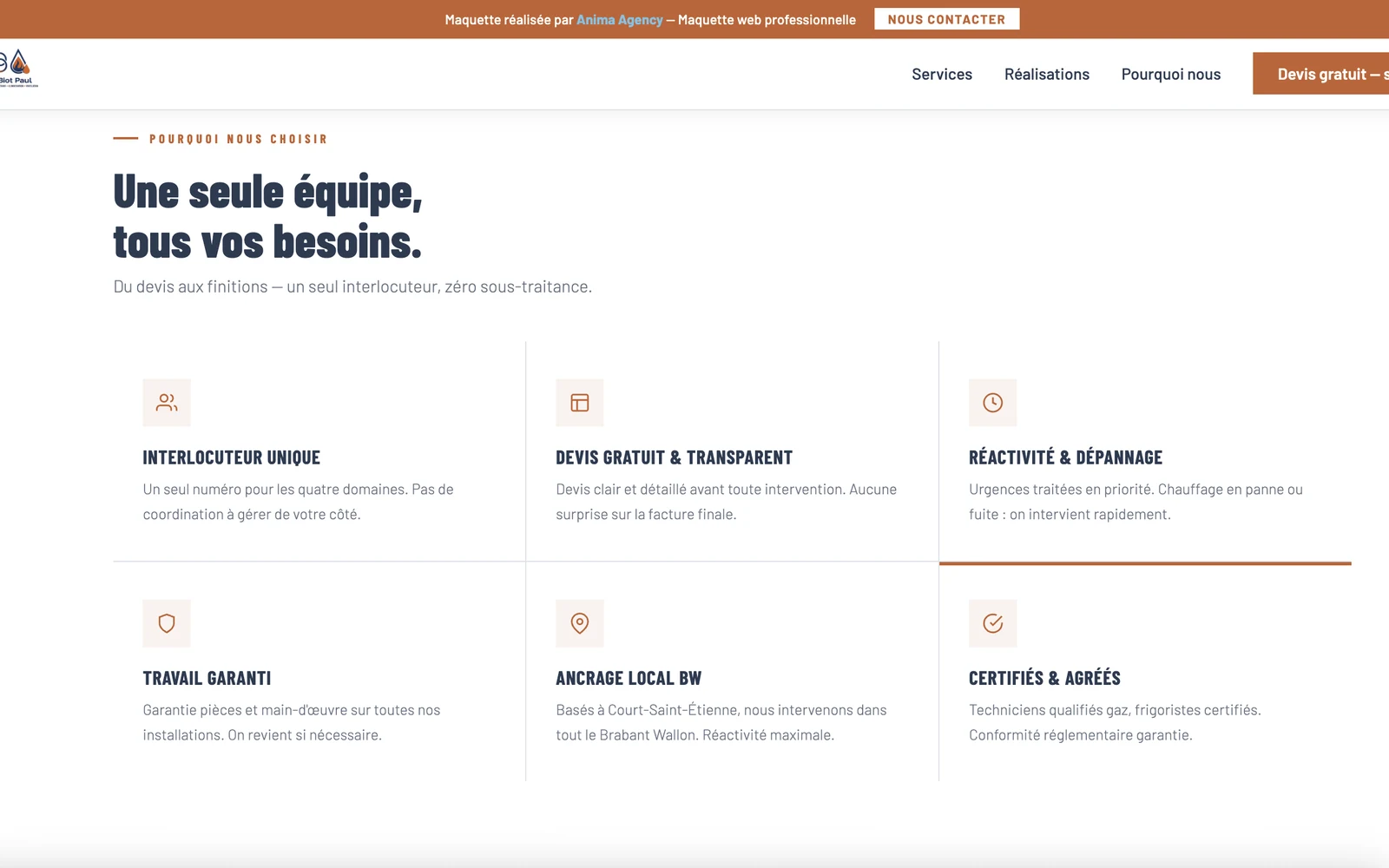 Site web Paul Biot - chauffage, sanitaire et climatisation en Brabant wallon