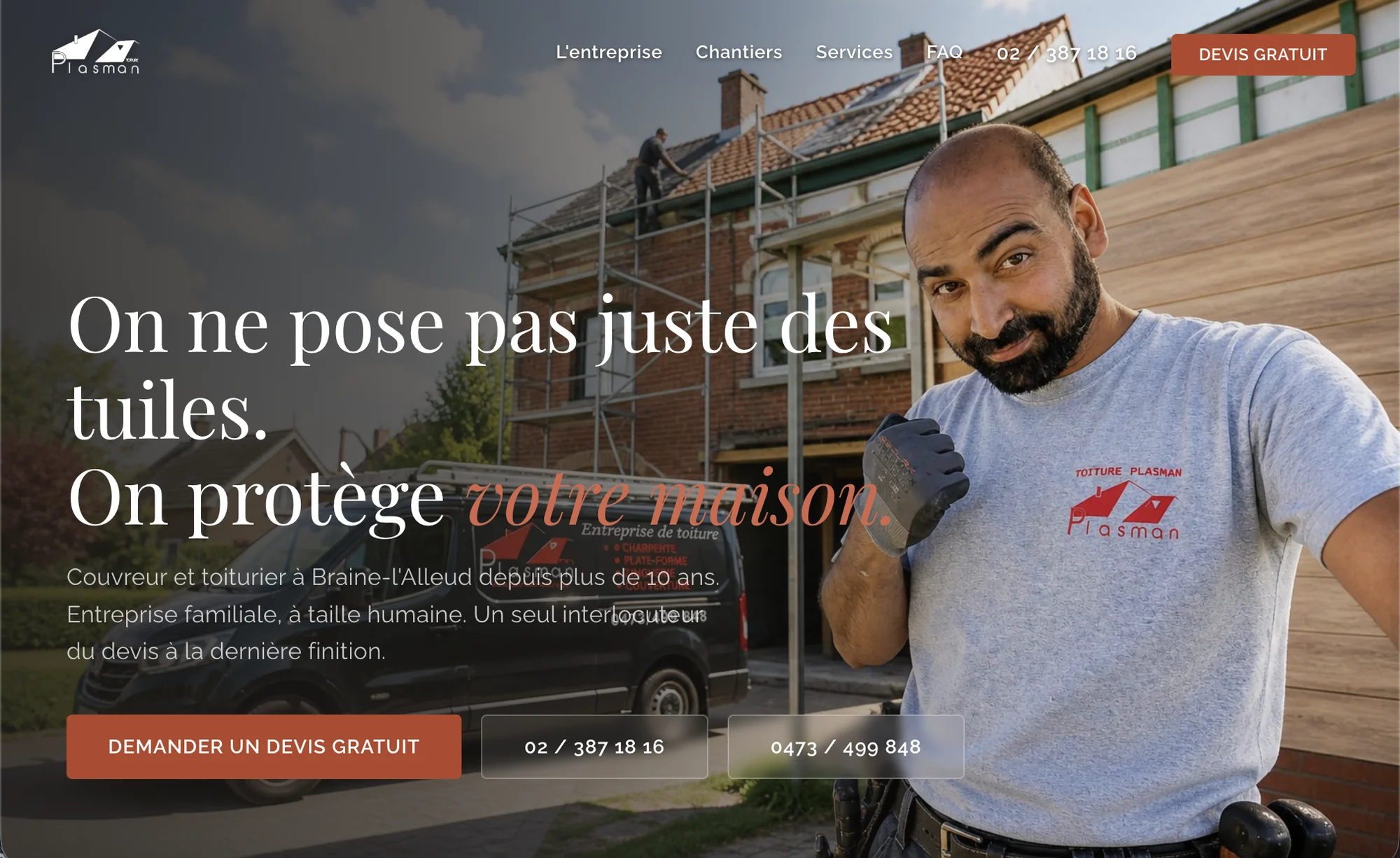 Site internet de Toiture Plasman, couvreur et toiturier à Braine-l'Alleud, réalisé par Anima Agency